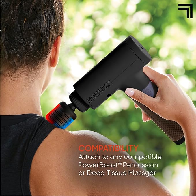 Sharper Image® Powerboost Hot + Cold Dual-Temperature Massage Gun Attachment - Instant Heat & Cold, 6 Temperature Levels, Compatible with Powerboost Massage Guns, Black