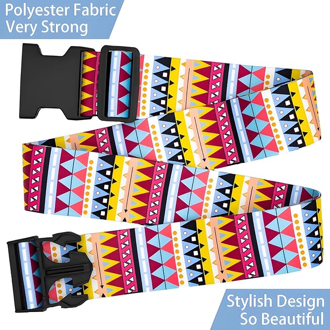 Bohemia Luggage Straps for Suitcases, Adjustable Luggage Travel Belt to Keep Luggage Security While Travel, Strong Polyester Fabric, Easy-to-Recognize Stylish Design Travel Accessories, 2 Pack
