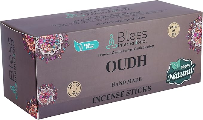 Bless-Oudh 100%-Natural-Handmade-Hand-Dipped-Incense-Sticks Organic-Chemicals-Charcoal-Free Purification-Relaxation-Positivity-Yoga-Meditation Best-Woods-Scent (500 Sticks(26 OZ))
