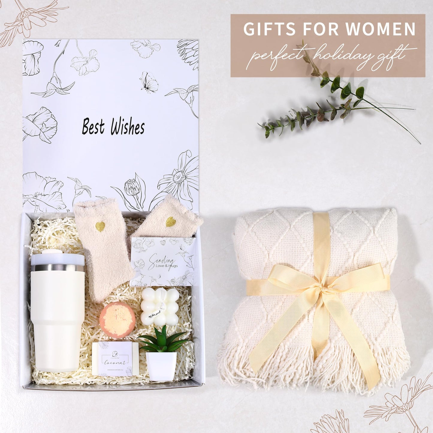 Care Package for Women Mothers Day Gifts Get Well Soon Gifts Birthday Gifts Self Care Gifts with Tumbler and Blanket Sympathy Gift for Women Gifts Basket for Her Mom Wife Sister Friend