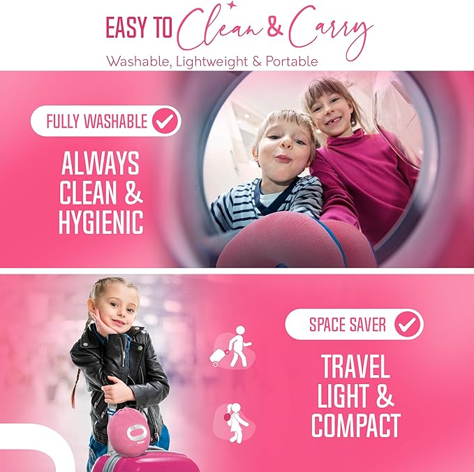 BCOZZY Kids Chin Supporting Travel Pillow for Ages 3–7- Patented Soft Neck Pillow for Head and Chin Support in Car Seat and Airplane. Comfortable Travel Essential. Small Size, Bag, Light Blue