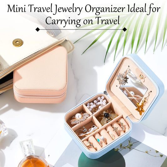10 Pcs Wedding Travel Jewelry Boxes Bulk with Mirror Small Jewelry Travel Case Bridesmaid Gift Boxes Mini Storage Organizer Box for Women Earrings Rings Necklaces(Multi Colors)