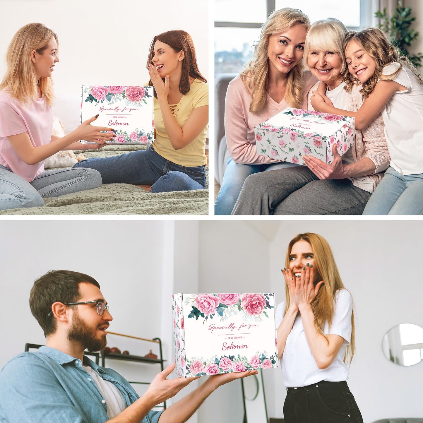 Solemon Happy Birthday Box for Woman - Pink Birthday Basket for Women Mom Her Girlfriend Sister Best Friend Wife Grandma