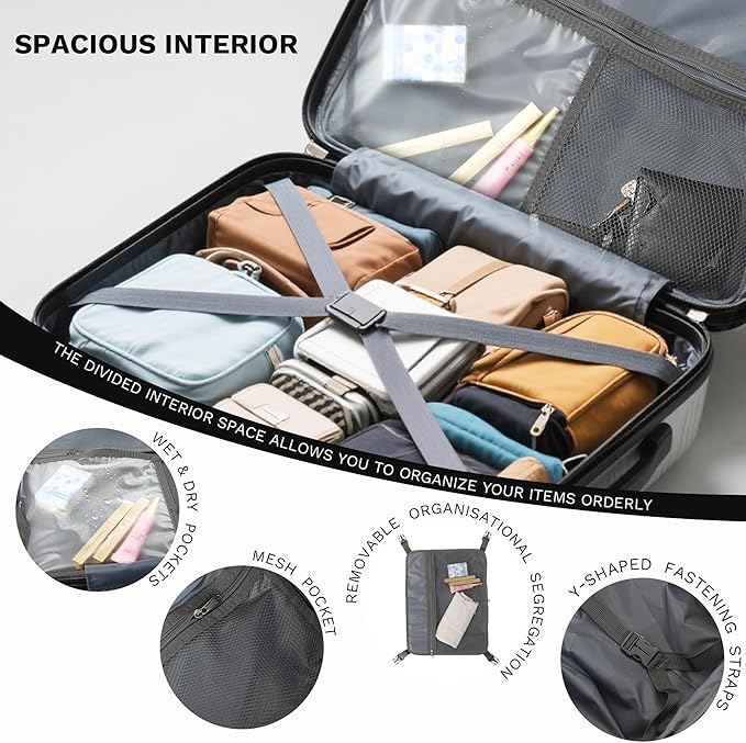 20 inch Carry On Luggage Expandable Top Opening/Clamshell Opening, TSA Approved Carry On Luggage Hard Shell Suitcases, Lightweight Away Carry On Suitcases, Grey