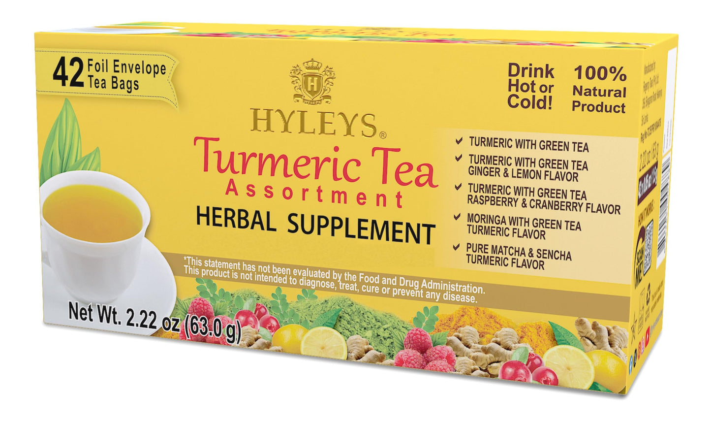 Hyleys Turmeric Tea - Assorted Flavors - 42 Tea Bags - Wellness Herbal Supplement