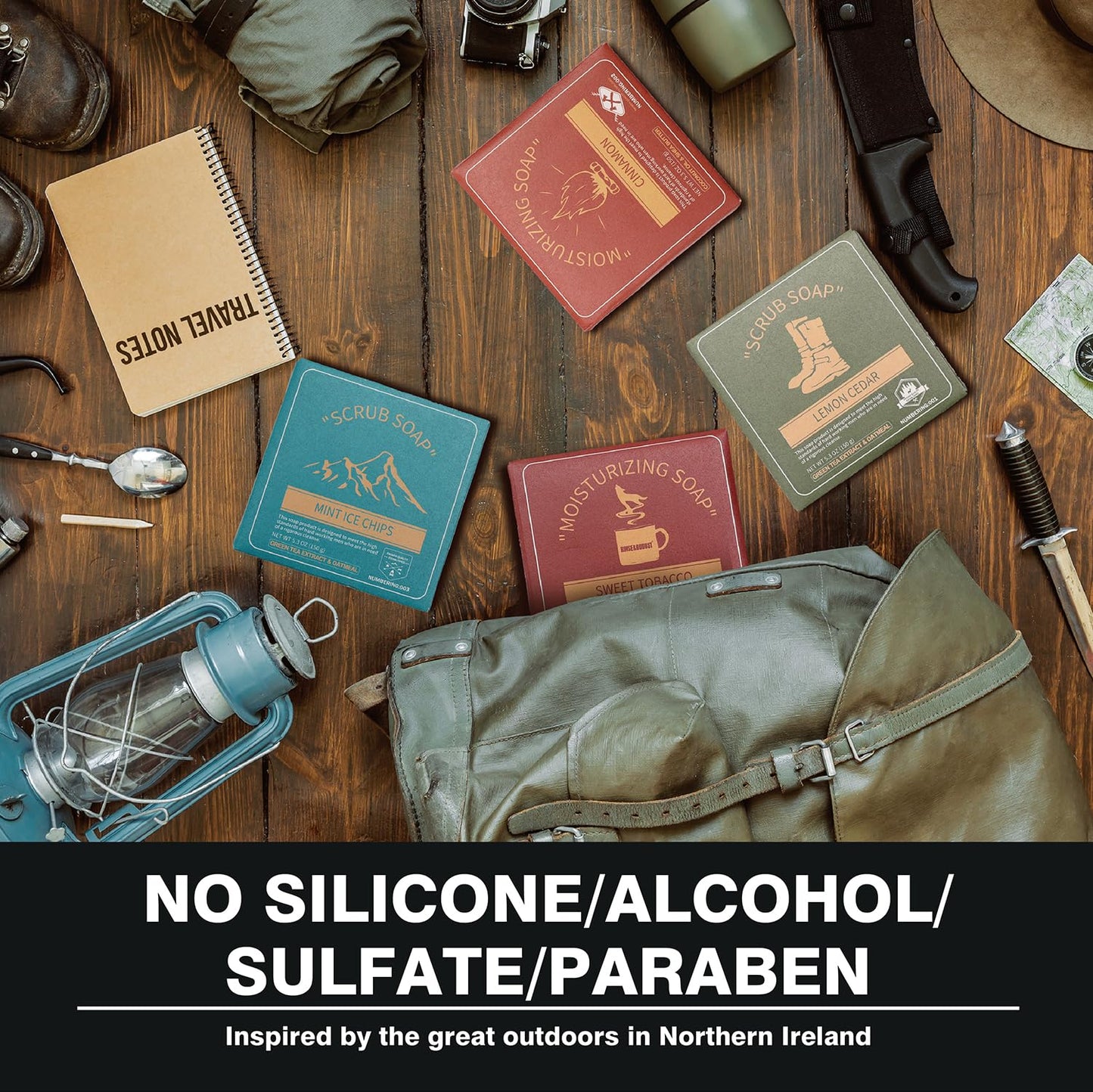 Rinse & Robust Mens Bar Soap Cleansing Bar Moisturizing & Exfoliating Scrub Soap Gift Set for Men | 4 in 1 Face Body Hand Beard Wash | Cinnamon, Lemon Cedar, Mint Ice Chips, Tobacco | 5.3 oz of 4 Bars