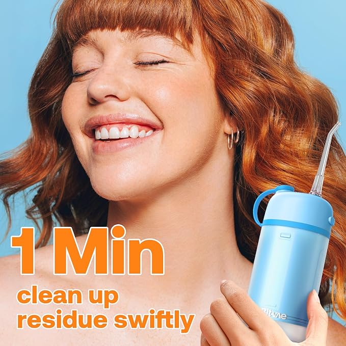 Bitvae P1 Water Dental Flosser, Travel Water Cleaner Picks, Cordless Mini Water Teeth Cleaners with Telescopic Water Tank, IPX7 Waterproof Oral Irrigator, Brace & Sensitive Teeth Care, Sky Blue