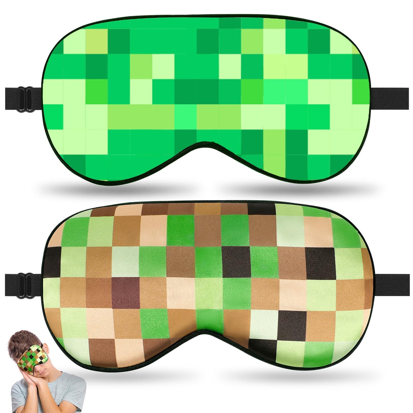 2 Pcs Sleep Mask for Kids Boys, Silk Eye Covers for Sleeping, Adjustable Strap & Light Blocking Design, Adult Children's Bedtime Blindfold for Travel and Home Use (My World)