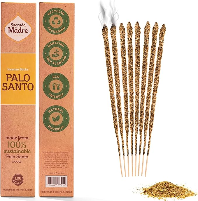 8pcs Wildly Harvested Thick Palo Santo Incense Sticks (Plant Based), 9” Long - Eco Friendly, Non-Toxic, Aromatic Incense Sticks (1hr Burning Time) to Heal & Calm Your Body & Environment