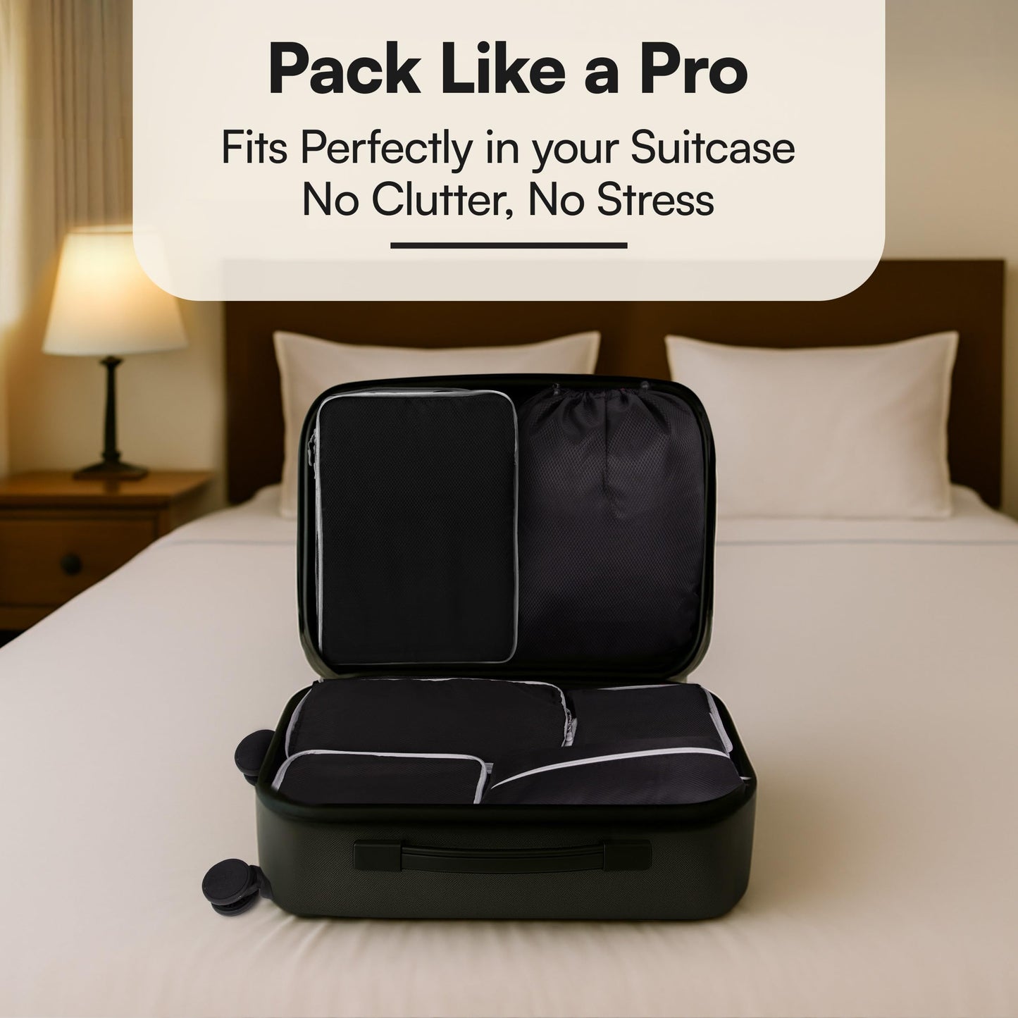 AMHARBOR Set of 6 Compression Packing Cubes for Travel - Space-Saving Luggage Organizers - Vacation Travel Essentials - Lightweight Accessories for Suitcase