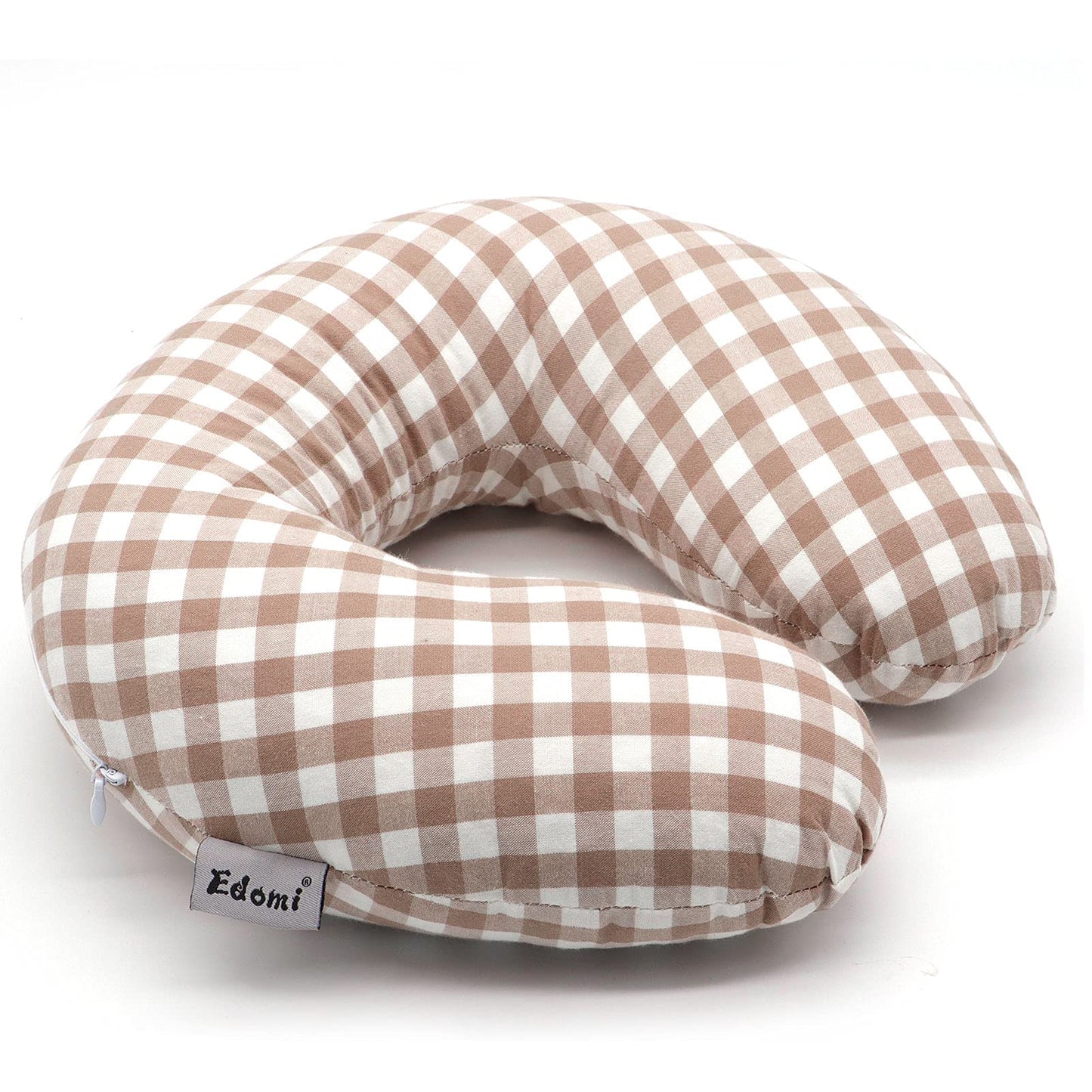 Edomi Buckwheat Neck Pillow, Comfortable U Shaped Travel Pillow Portable Pillow for Sleeping Recliner Chair Washable Pillowcase Buckwheat Hulls Filling (12x12 inch, Khaki)