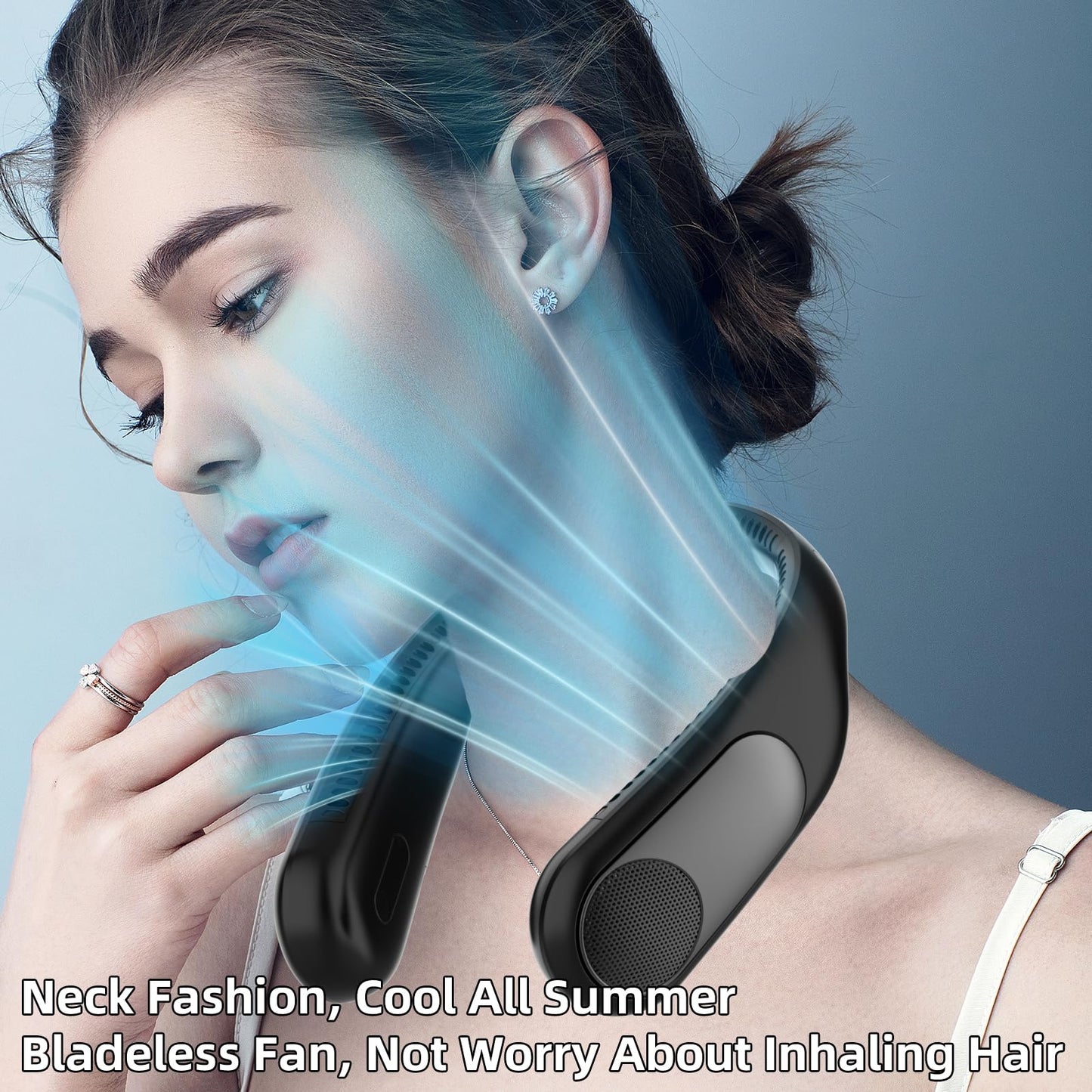Namecute Portable Neck Fan,Personal Wearable Bladeless Fan,LED Display,4-Speeds,6000mAh USB Rechargeable,360° Strong Cooling Wind,Hands Free,Long Lasting,Birthday Gifts for Men Women Dad Mom (Black)