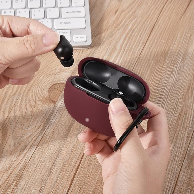 AIRSPO Silicone Case Compatible with Beats Studio Buds Case 2021 Soft Protective Cover for Beats Wireless Earbuds with Keychain (Burgundy)