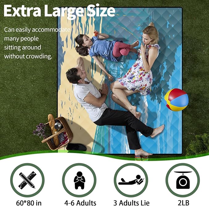 Picnic Blankets 60x80 Sand Repellent Water Resistant Padded Couples Beach Blankey Dogs Backseat Covers Campers Europe Travel Trailer Equipment Outdoorsy Birthday Gift for Girlfriend Teen Kids