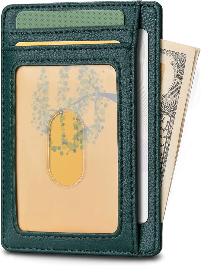 Buffway Slim Minimalist Front Pocket RFID Blocking Leather Wallets for Men and Women - Lichee Green