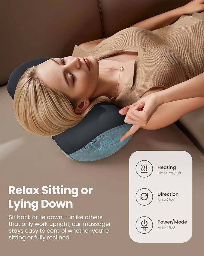 COMFIER Cordless Neck and Back Massager with Heat, Rechargable Massage Pillow for for Neck,Back & Shoulder,Deep Tissue Kneading Back Massager for Home Office,Gifts for Dad,Mom