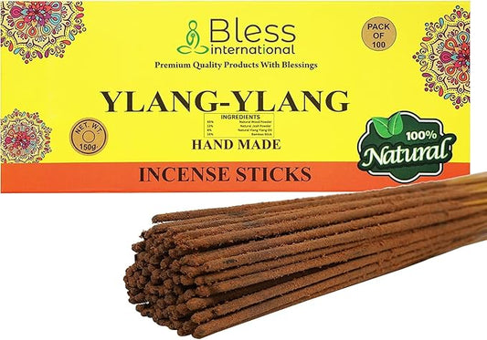 Bless-YLANG-YLANG 100%-Natural-Handmade-Hand-Dipped-Incense-Sticks Organic-Chemicals-Charcoal-Free Purification-Relaxation-Positivity-Yoga-Meditation Best-Woods-Scent (100 Sticks(5.25 OZ))