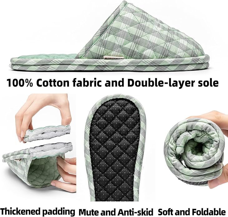 3 Pairs Floral Cotton House Slippers for Women, Open Toe Indoor Slippers Comfortable Washable Portable Foldable Guest Travel Hotel Airplane Spa Slippers