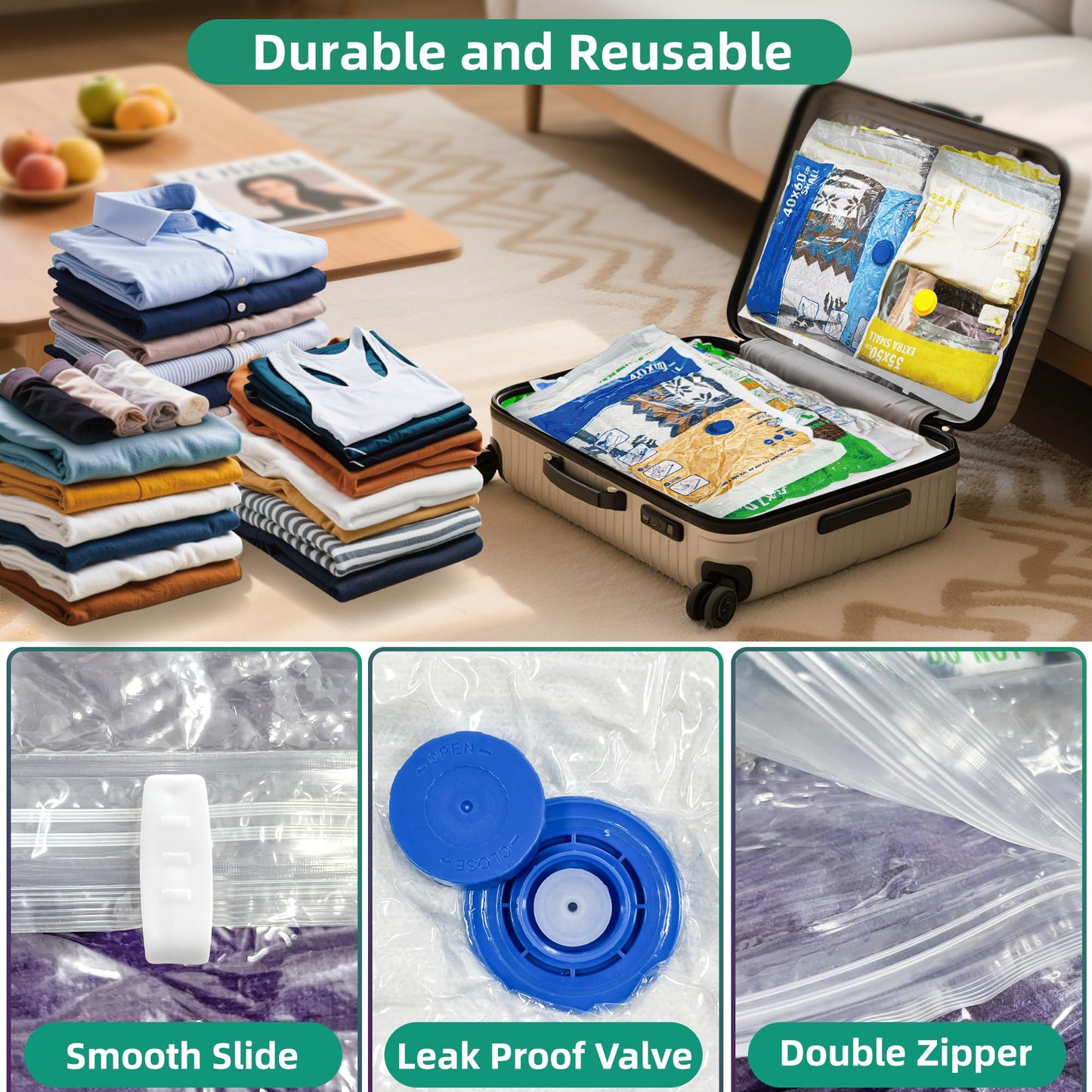 Travel Vacuum Storage Bags with Portable Electric Pump, 12 Pack Travel Vacuum Bags for Clothes, Vacuum Seal Compression Bags for Luggage and Suitcase