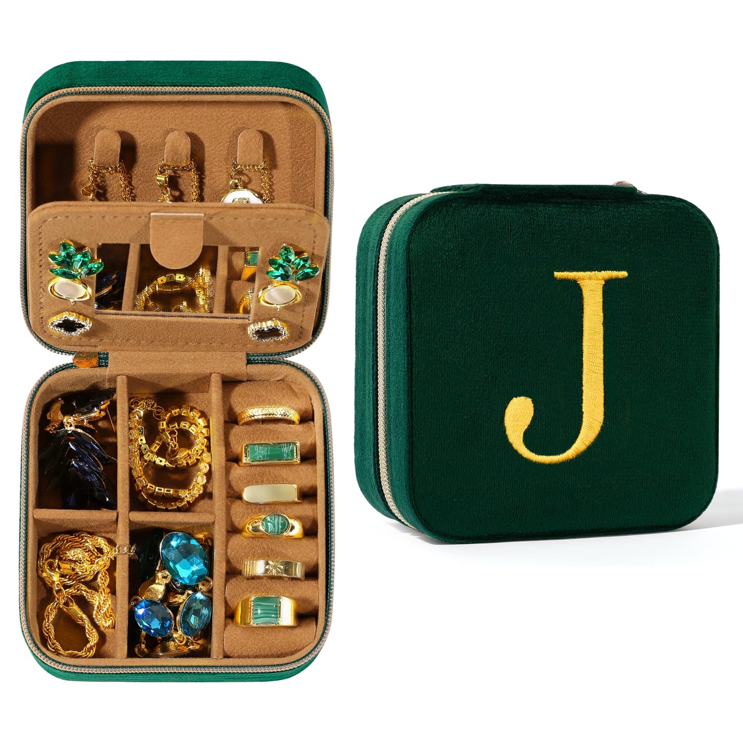EURGANT Initial Travel Jewelry Case for Women Small Jewelry Box Organizer, Birthday Mom Gifts for Women from Daughter - Letter J