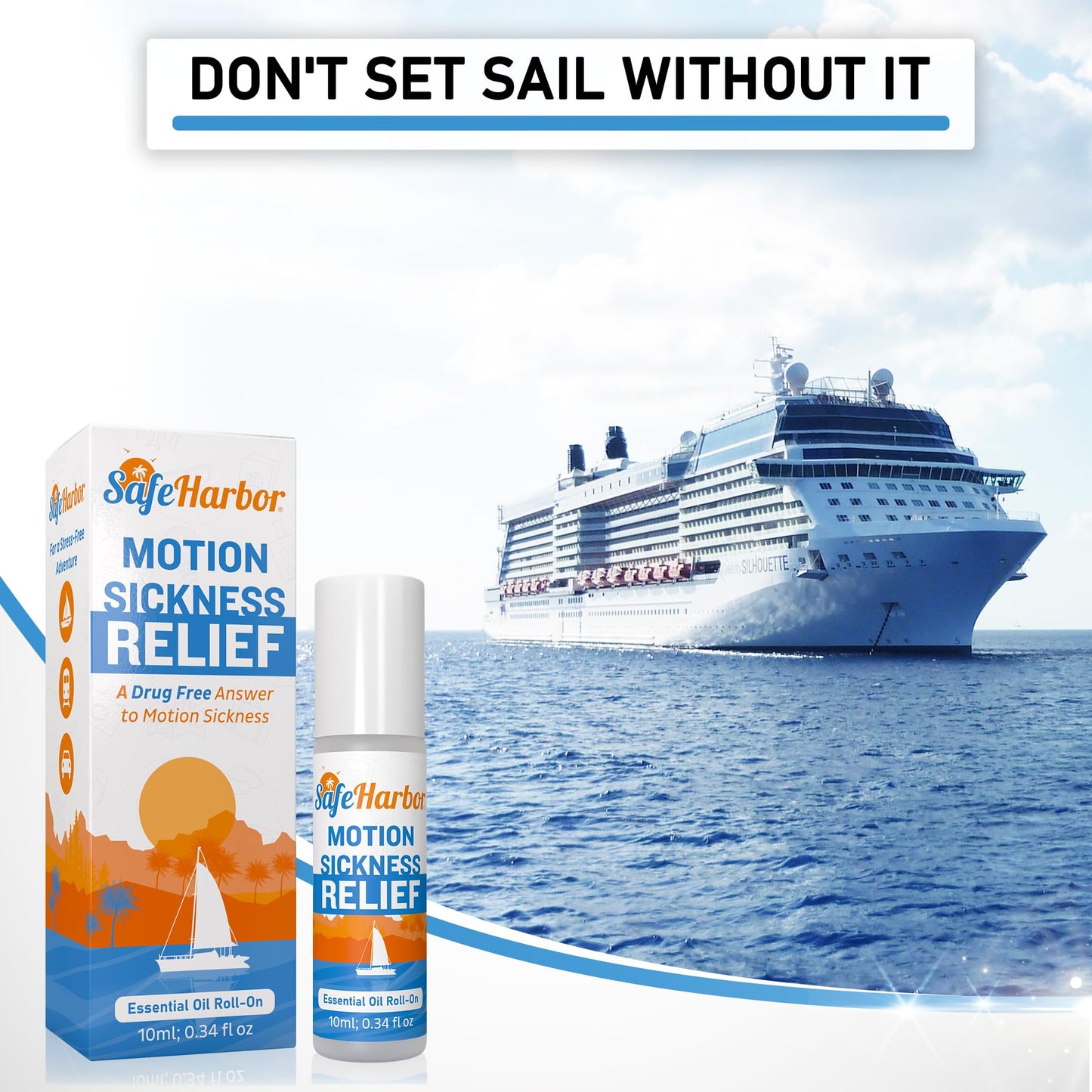 SafeHarbor Motion Sickness Relief Roll-On | Anti Nausea Essential Oil for Sea Sickness, Dizzy & Carsick Relief in Children and Adults, Your Cruise Ship Essential | 100% Natural, Drug Free (10 ml)