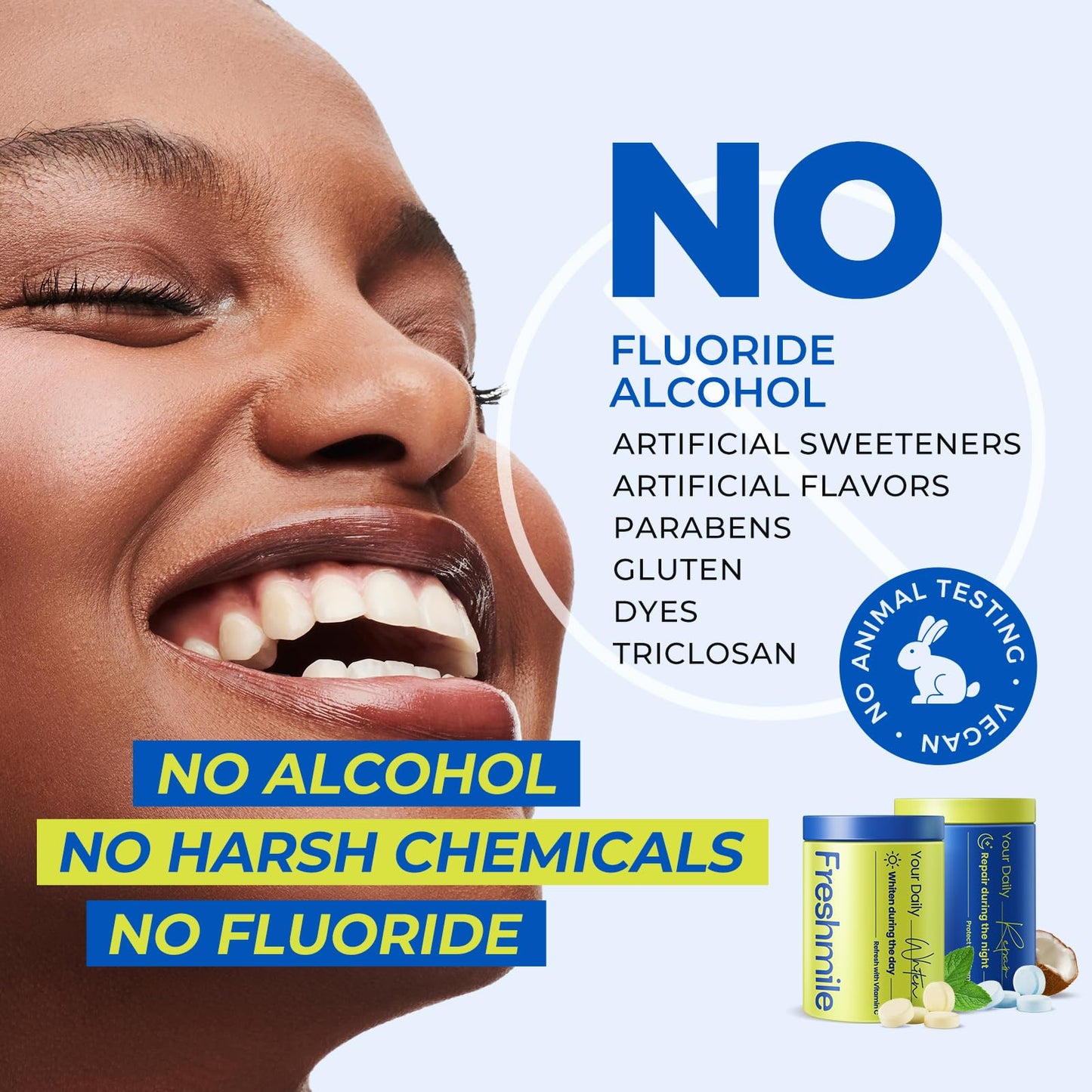 Freshmile Whitening Toothpaste Tablets with Nano-Hydroxyapatite (NHA), Natural Teeth Whitening & Repair, Xylitol for Fresh Breath, Fluoride-Free, Protects Sensitive Teeth & Gums (120 Count)