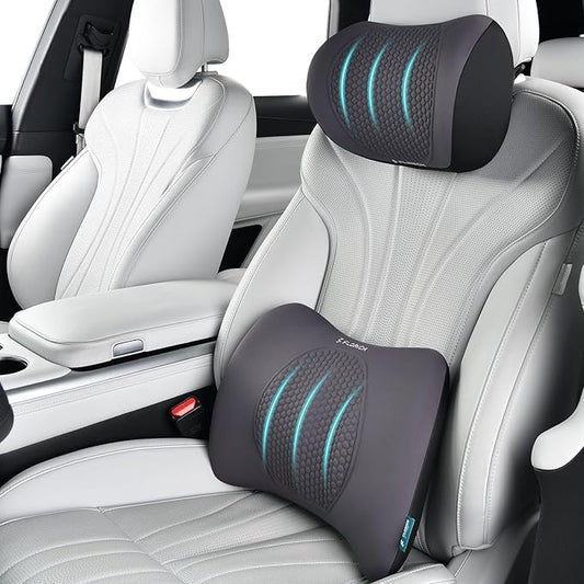 FLORICH Lumbar Support with Car headrest Back Pillow for Chair Headrest Pillow with Gel Memory Foam Massage Point Lumbar Support(Grey)