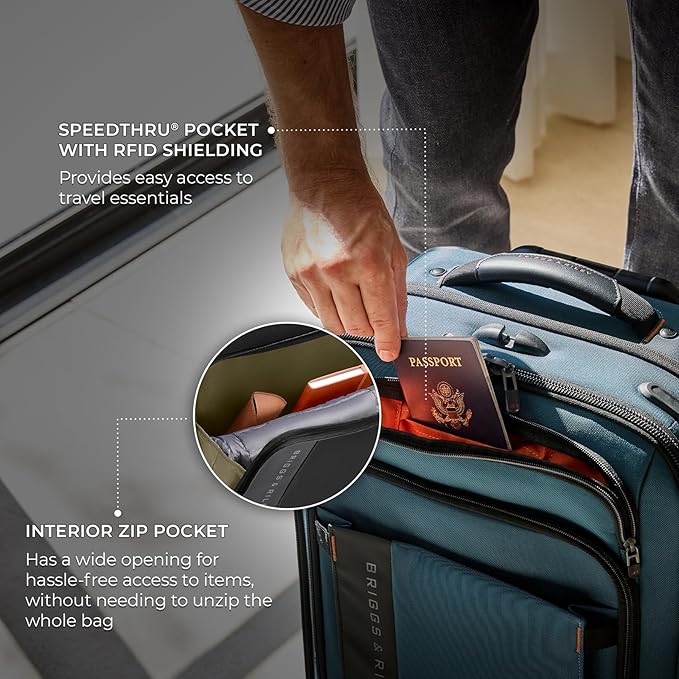 Briggs & Riley 26" Medium Expandable Spinner - Checked Luggage for Travel, Suitcases with Wheels, Softside Rolling Bag for Men & Women - ZDX Collection, Black