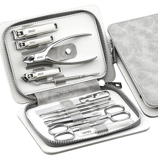 13pcs Nail Grooming Kit Stainless Steel Professional Manicure Set Men Nail Care Tools with woman Luxurious Portable Travel Case Gift (Gray)