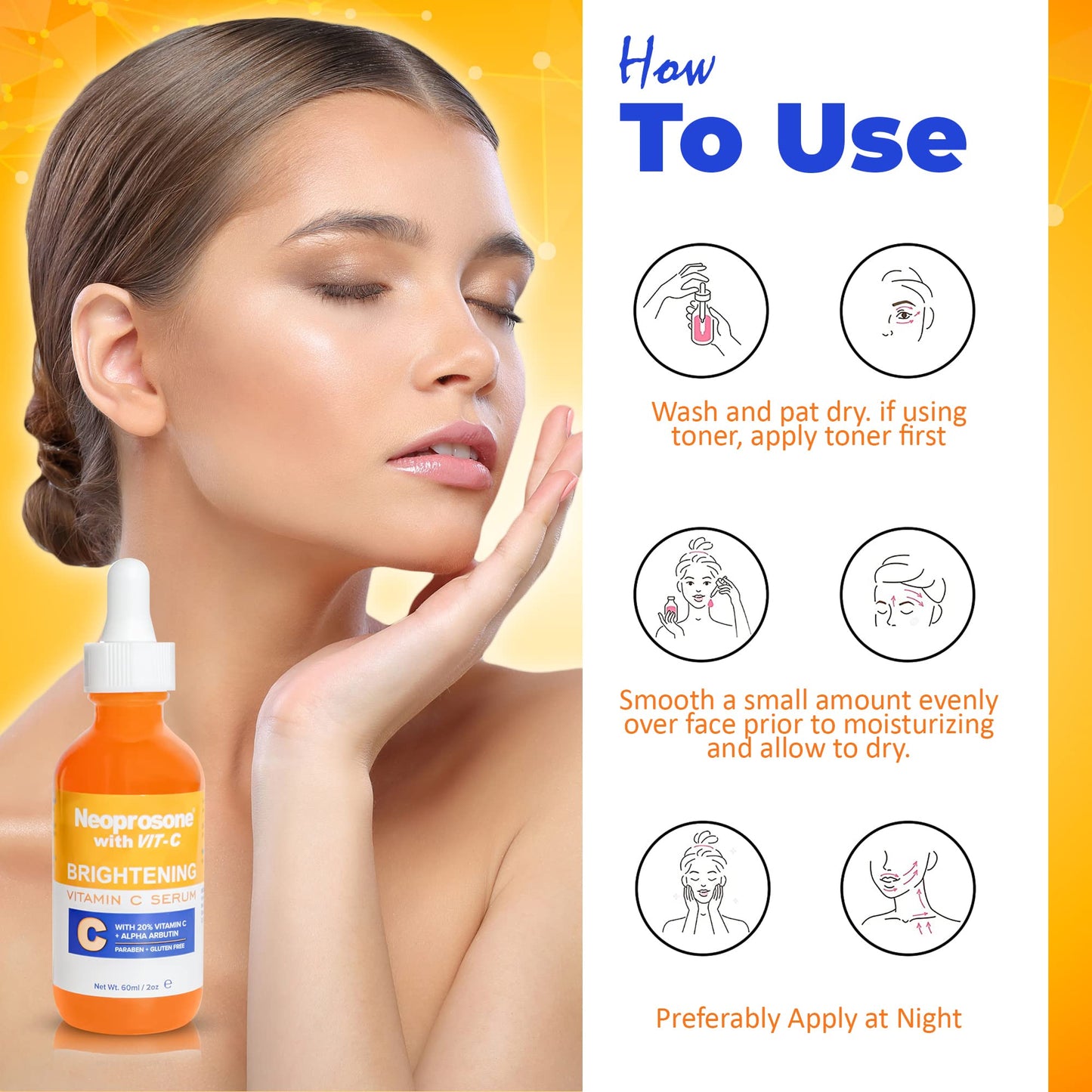 Neoprosone Brightening Serum - 2 Fl oz / 60ml - Formulated to Fade Dark Spots and to Prevent Skin Discolouration, with Alpha Arbutin Complex and Vitamin C