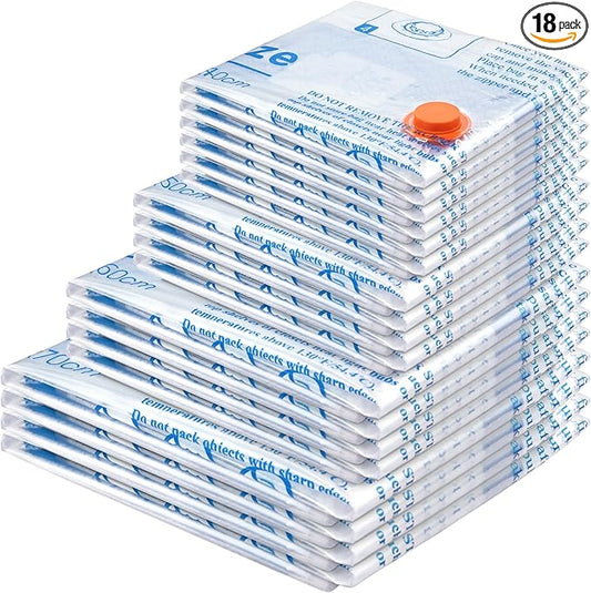 Vacuum Storage Bags 18 Pack,4 Jumbo, 4 Large, 4 Midium, 4 Small,2 Roll Bags,Plastic Packaging Bags,Space Saver Bags for Clothes, Pillows, Comforters, Blankets, Bedding,clothing
