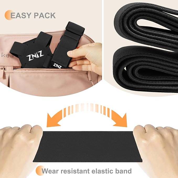 2-Pack Elastic Luggage Straps with Suitcase Bungee, Adjustable Bag Belt Travel Accessories -Black