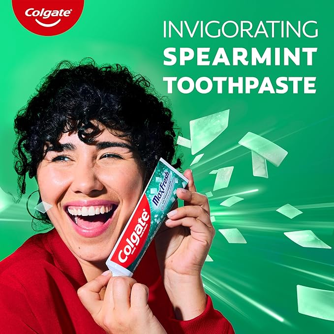 Colgate MaxFresh Clean Mint Toothpaste Pack, Fresh Breath Toothpaste with Fluoride and Hundreds of Mini Breath Strips, Leaves Mouth Feeling Refreshed for Hours, 4 Pack, 6.3 oz