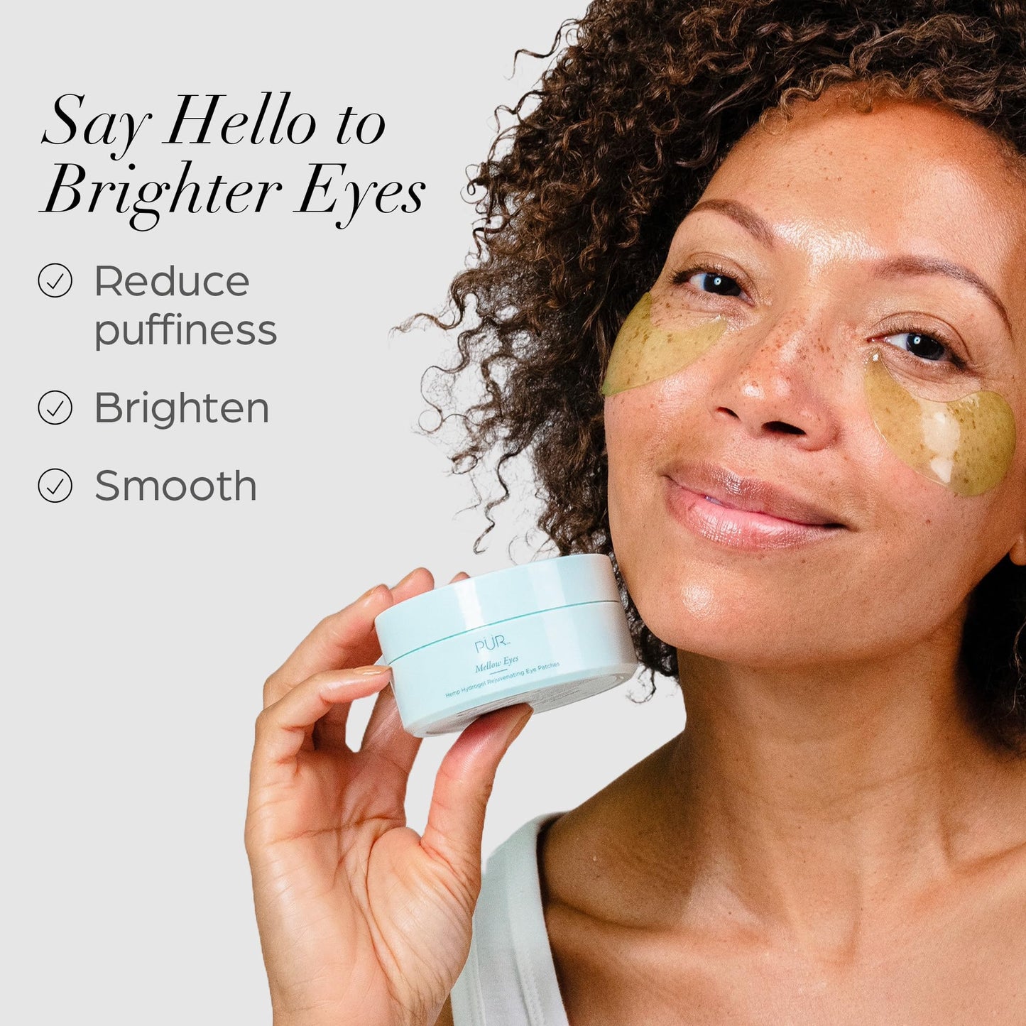 Hydrogel Rejuvenating Under Eye Patches, Mellow Eyes by PUR Beauty - Hydrates, Plumps & Brightens Under Eye - Hemp Seed Oil, Green Tea Extract, Kiwi Fruit Extract - Cruelty & Gluten Free - 30 Pairs