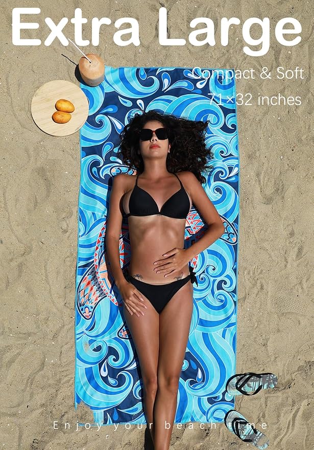 4 Pack Microfiber Lightweight Beach Towel Sand Free Quick Dry Absorbent Thin Compact Towels for Swimming Pool Camping Beach Accessories Large Easy Pack Travel Things for Vacation Essentials Gift