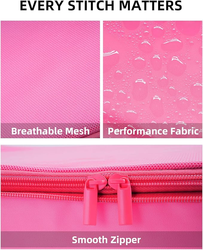 Compression Cubes, XL/L/M/S Travel Luggage Organizers (6 Set, Rose Red)