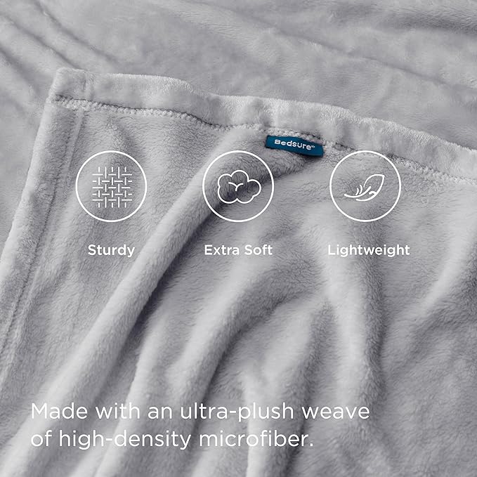 Bedsure GentleSoft Fleece Throw XL Blanket Light Grey - 300GSM Soft Lightweight Plush Cozy Blankets for Bed, Sofa, Couch, Travel, Camping, 50x70 inches