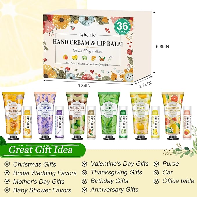 36 Pack Hand Cream Bulk and Lip Balm Bulk Sets, Bridesmaid Gifts, Thank You Gifts and Bridal Shower Gifts for Guests with Thank You Card Organza Bags, Birthday Gifts, Bulk Gifts, Small Gifts for Women