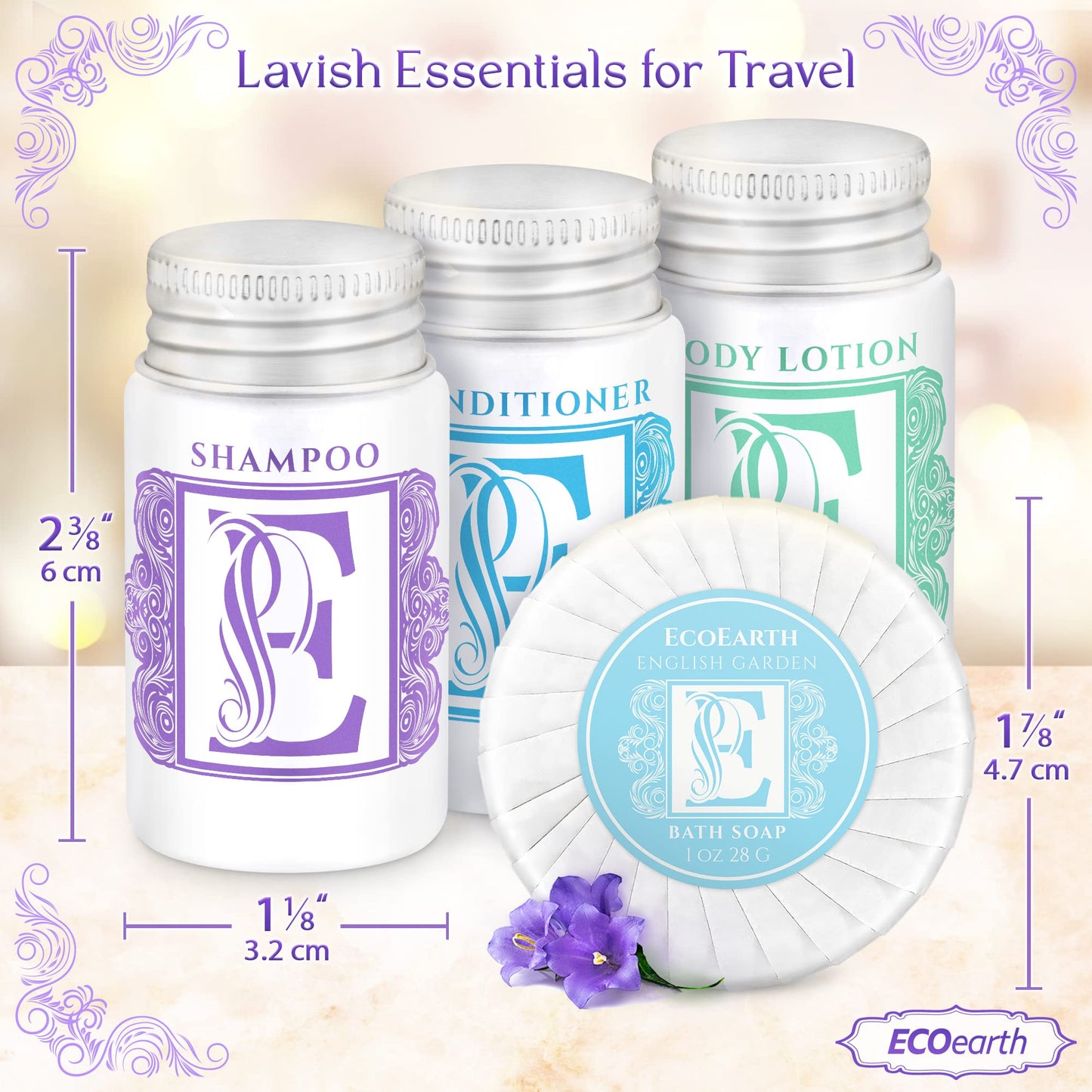 Luxury Travel and Hotel Amenities Set (1 Oz, 100 Pieces), Grade-A Guest Ingredients and Gift Packaging Toiletries, Includes 25 Round Soaps, 25 Shampoos, 25 Conditioners & 25 Lotions by EcoEarth