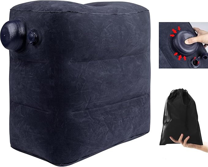 Inflatable Foot Rest for Air Travel,Airplane Travel Foot Rest Adjustable Height,Car/Airplane,Footrest Pillow with Pump for Office,Airplane,Train,Cars,Home