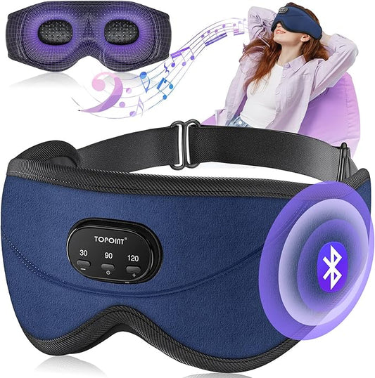 TOPOINT Sleep Mask with Bluetooth Headphones, 3D Eye Mask for Sleep Headphones with White Noise, Total Blackout, 5.4 Bluetooth, Timer, 15 Hours for Women Men, Travel, Meditation, Nap, CPAP Users