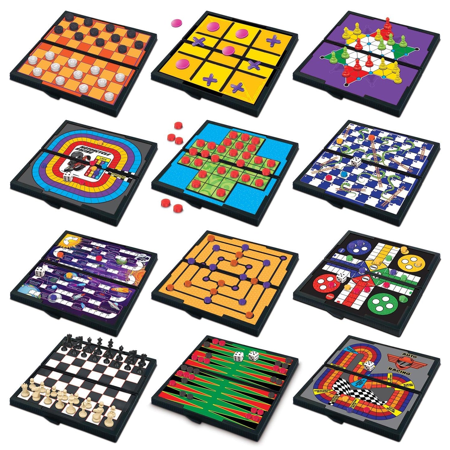 Gamie Magnetic Board Travel Games for Kids, Set Includes 12 Retro Fun Games - 5" Compact Design - Individually Boxed - Teaches Strategy & Focus, Great for Road Trip/Travel/Camping, Gift for Ages 6+