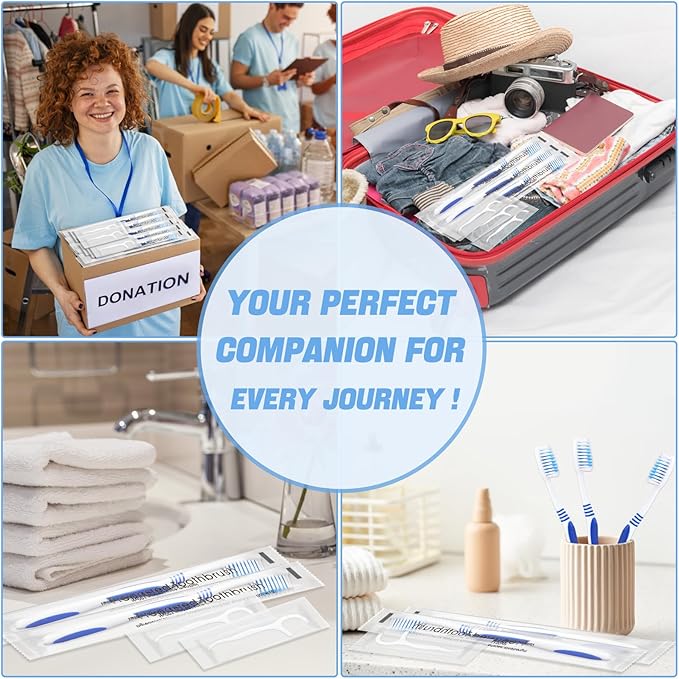 100 Prepasted Disposable Toothbrushes with Dental Floss Individually Wrapped Pre Pasted Toothbrushes Soft Bristle Travel Tooth Brush Single Use Wrapped for Hotel, Camping, Travel, Homeless