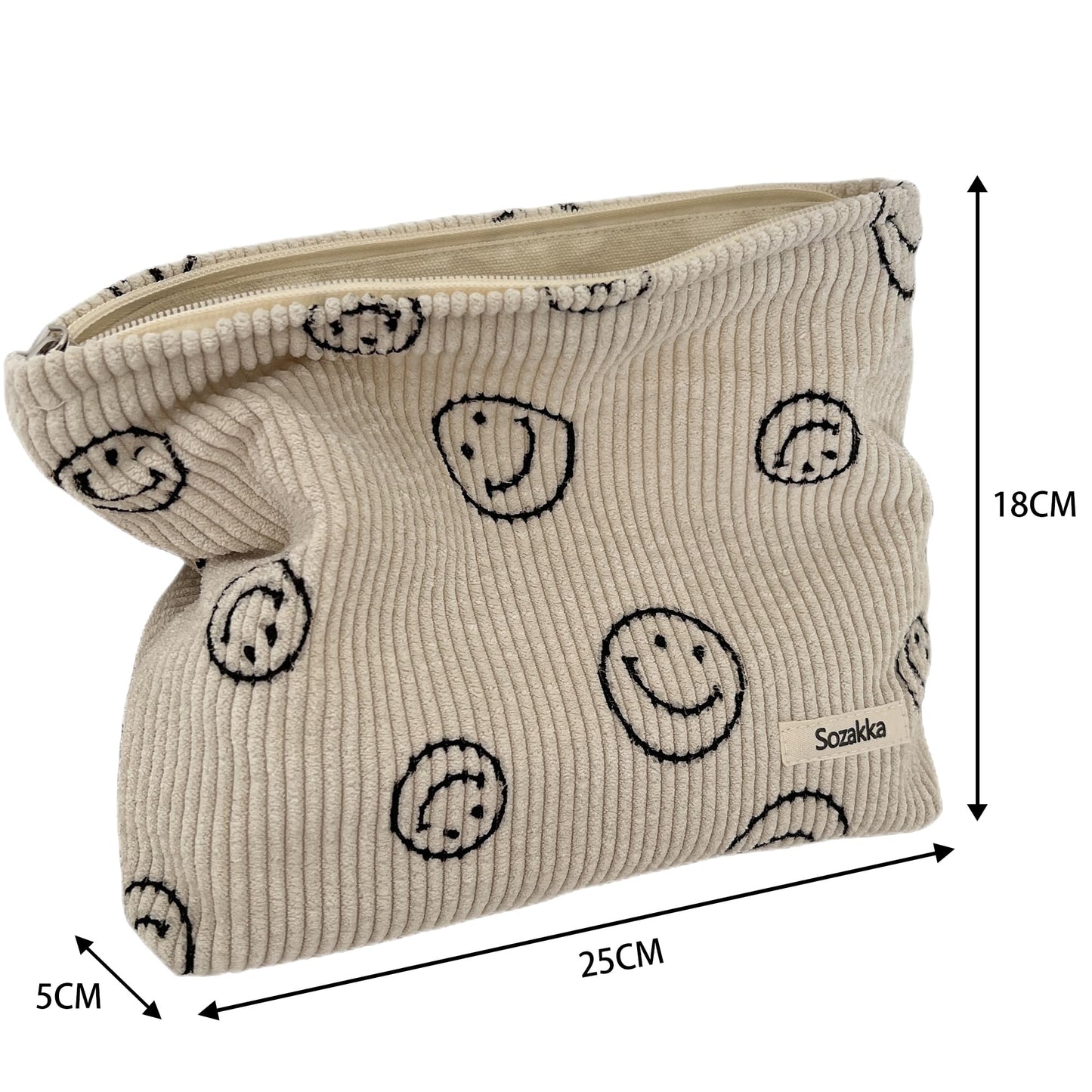 Cosmetic Bags for Women - Corduroy Cosmetic Bag Aesthetic Women Handbags Purses Smile Dots Makeup Organizer Storage Makeup Bag Girls Case Bags (A-Beige)