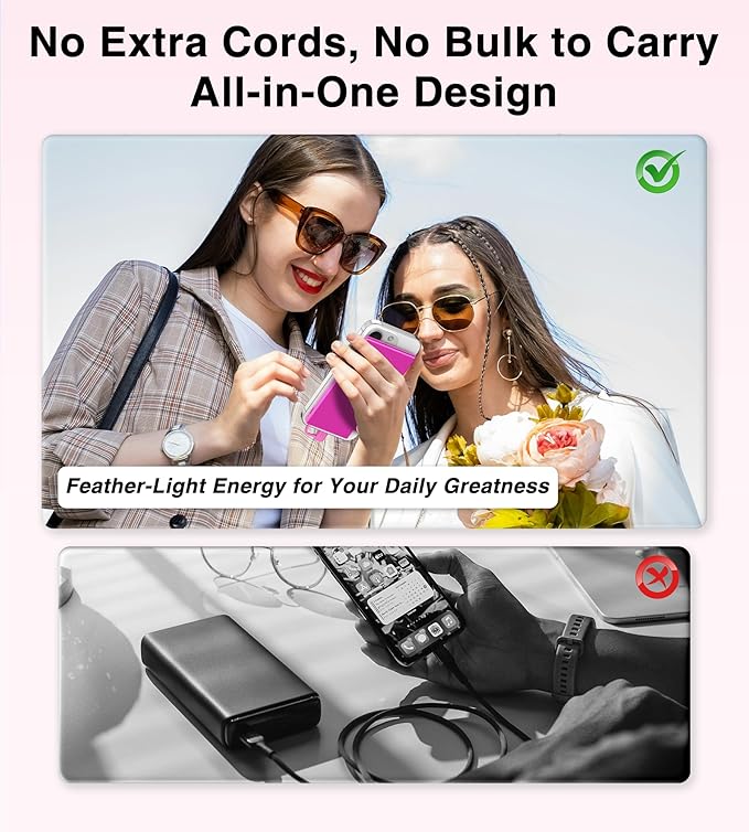 Auskang Thin Portable Charger with Built in Lightning Cable-5000mAh Slim Power Bank Compatible with iPhone 14/13/12/11/X/8/7 Pro Series(Not for iPhone 15 Series) -Thin Battery Pack for Travel