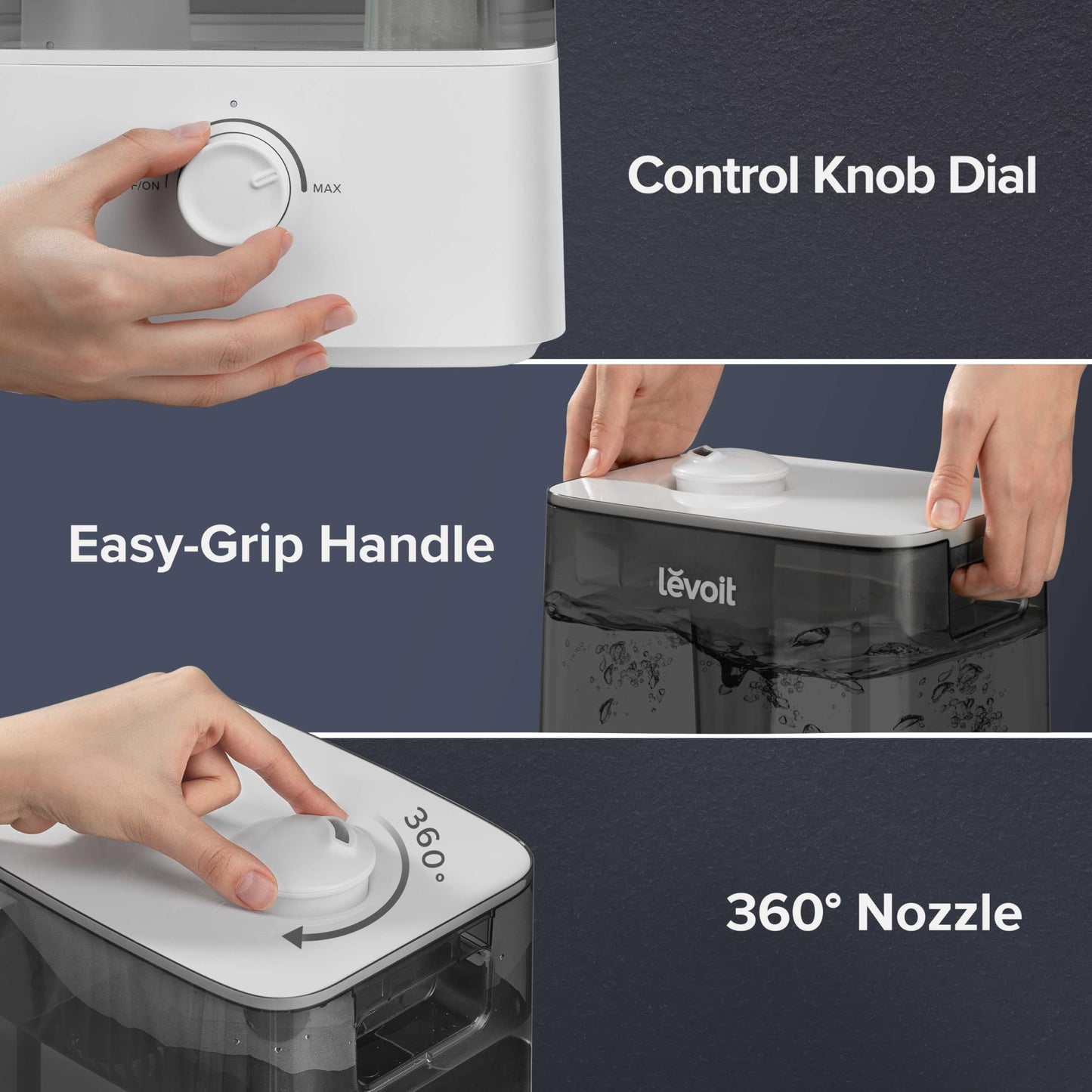 LEVOIT Classic300 Ultrasonic Top Fill Humidifier, Extra Large 6L Tank Last 60-Hour - Super Quiet, Easy to Use and Clean, 360° Rotation Nozzle, Simple Knob Control, Handle, Auto Shut Off, Gray