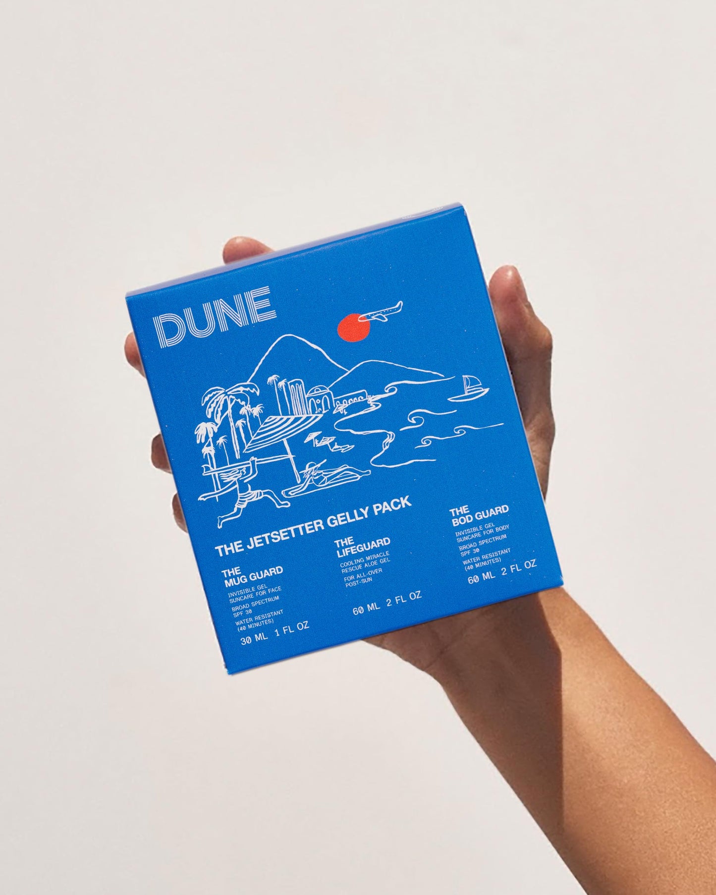 Jetsetter Gelly Mini Travel Sunscreen Kit - 72-Hour Hydration, Fine Line, Redness Reduction, Moisturising Face and Body Sunscreen - Travel SPF Kit w/Aloe Rescue Gel for Tan Relief (2 Fl Oz Each)