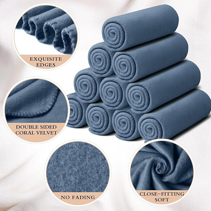 Kinlop 40 Packs Fleece Blanket Bulk 60 x 50 Inch Soft Lightweight Fleece Cozy Blanket Warm Throw Plush Pet Throw for Bed Couch Sofa Home Office Wedding Gifts Travel Camping (Gray Blue)