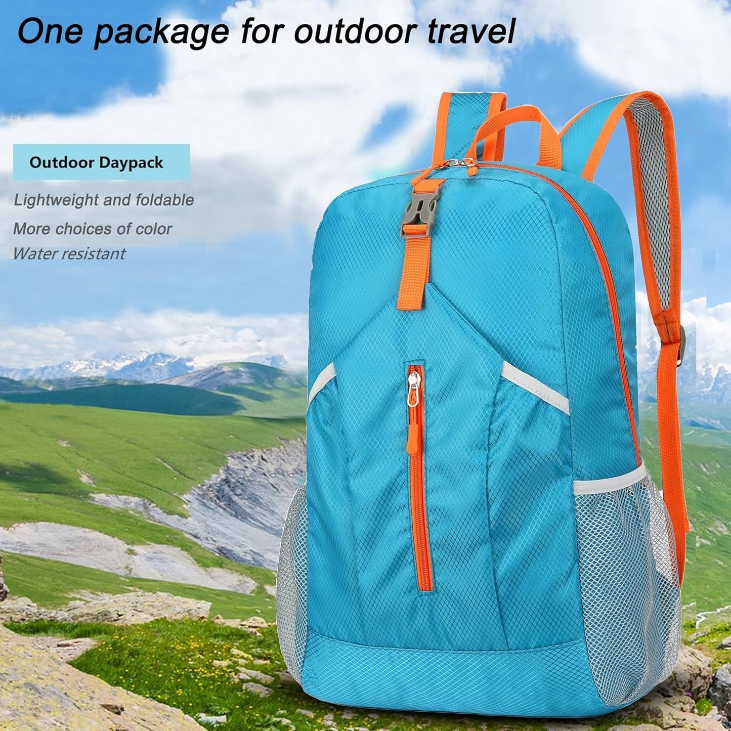 levayhill 25L Foldable Hiking Backpack Lightweight Packable Basic-Daypack Collapsible Bag Water-Resistant Travel Men Women Camping Cycling Outdoor (Blue)