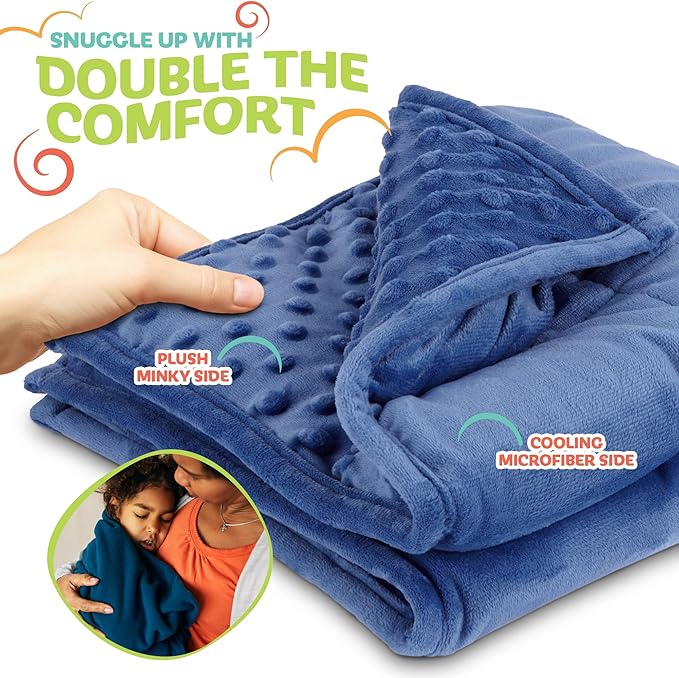 5lb Weighted Blanket for Kids (Blue), Plush Minky Weighted Lap Pad with Travel Bag for Ages 4-10